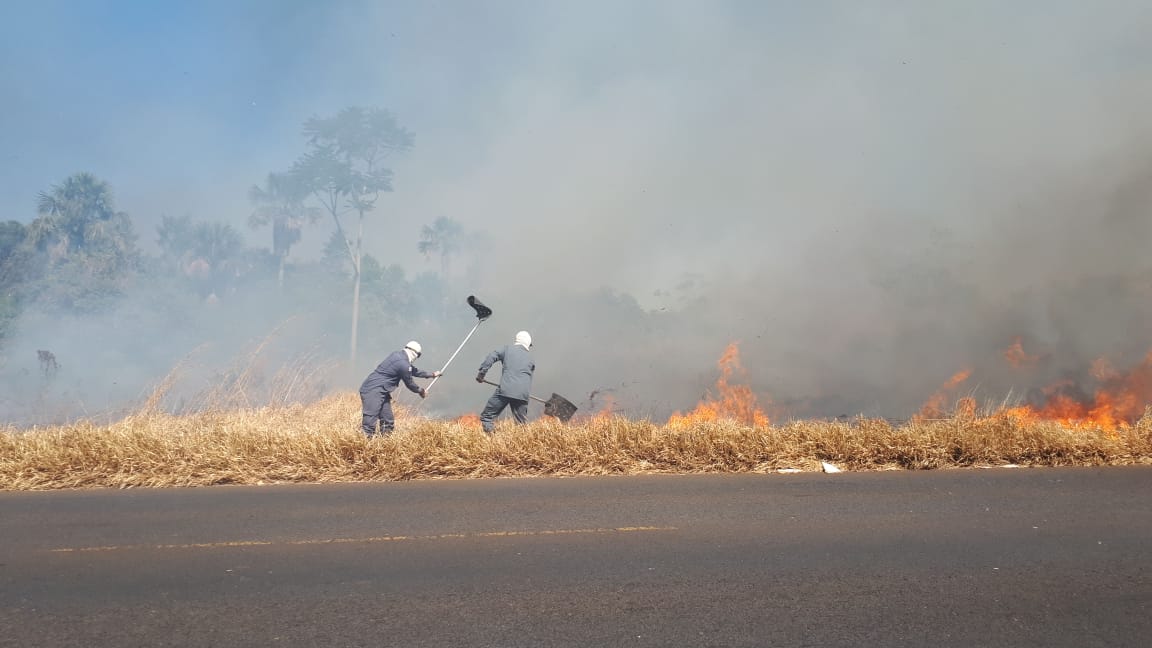 Incêndio atinge margem da BR-497 entre os bairros Planalto e Jardim Célia